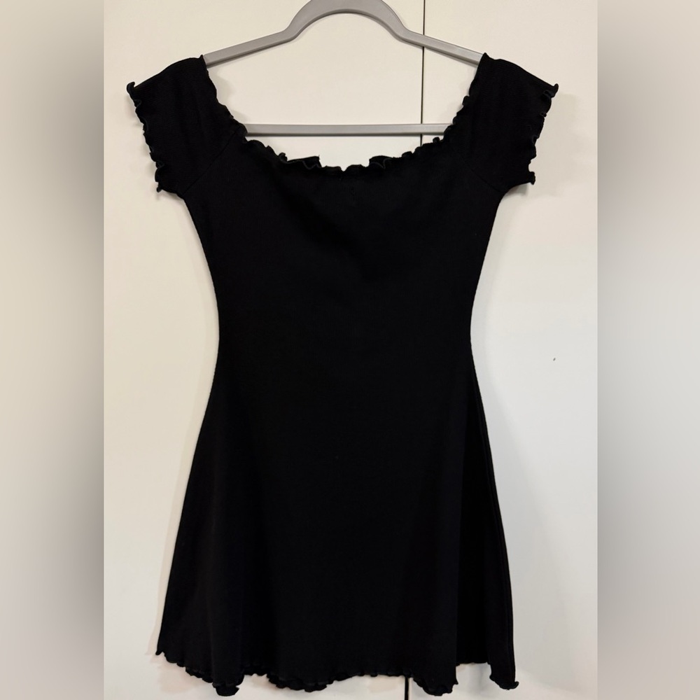 MAJORELLE Black Ribbed Ruffle-Trim Mini Dress - Picture 6 of 6